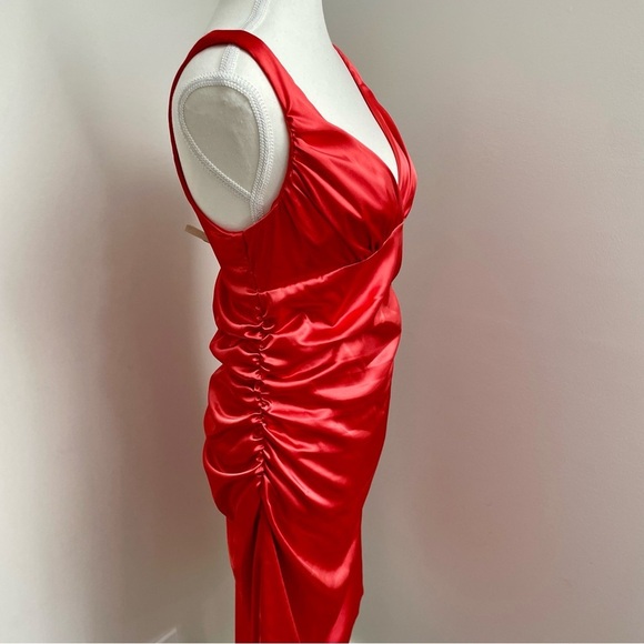 Vintage Y2K B. Smart Satin Ruched Babydoll Bodycon Mini Dress Red Size Medium - Picture 3 of 5